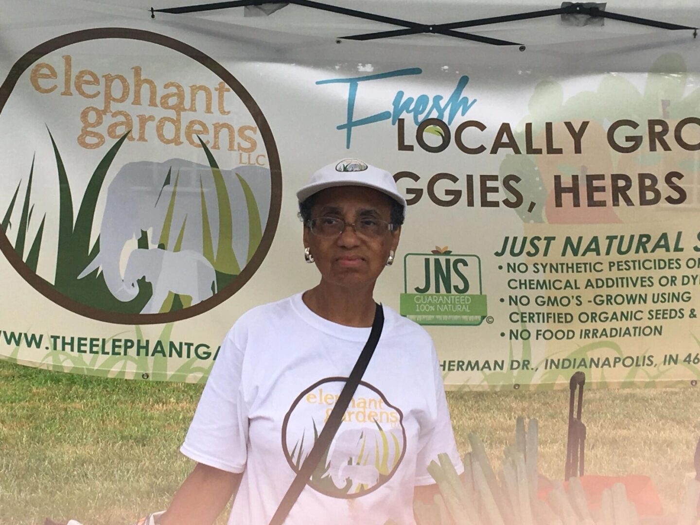 A man standing in front of an elephant sign.